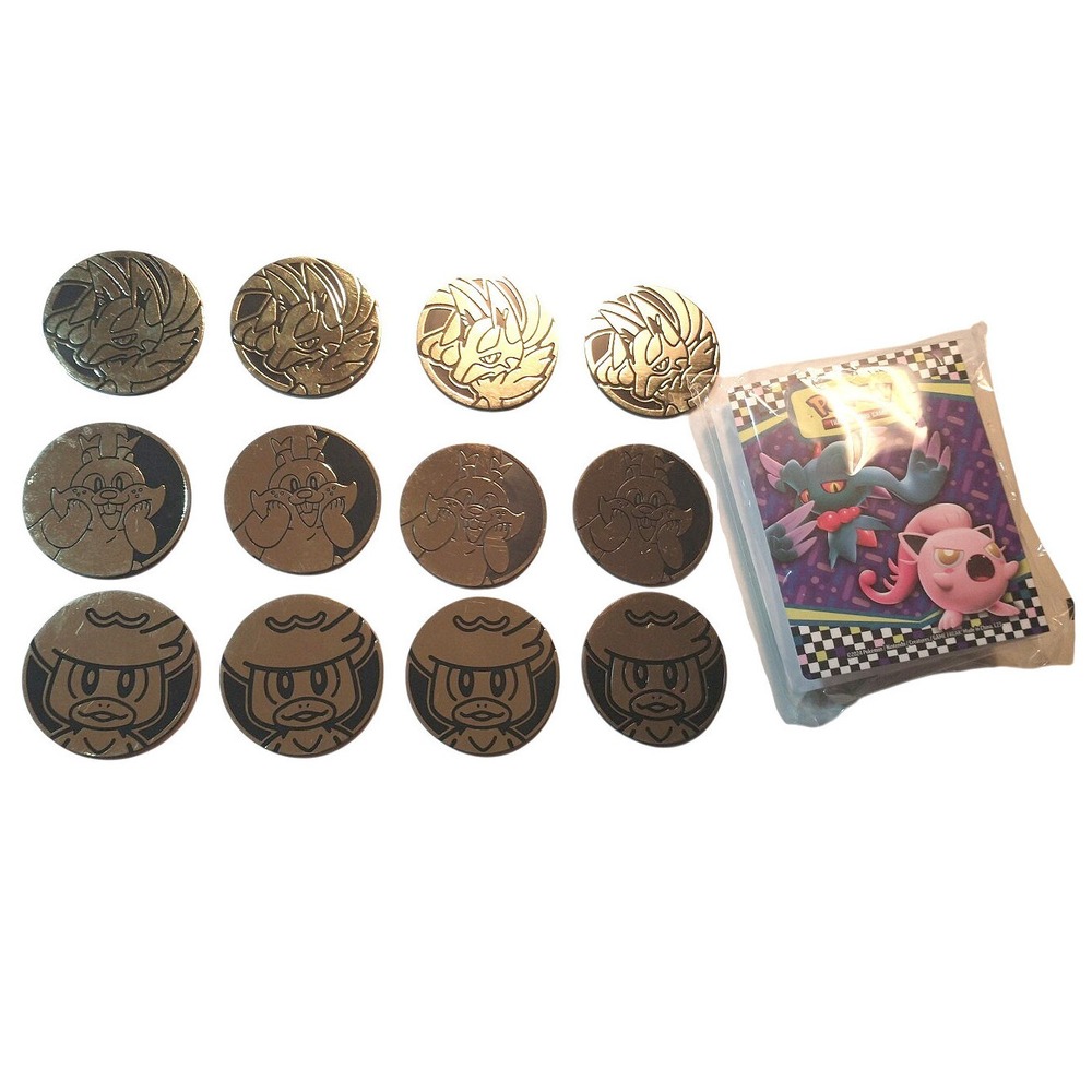 Pokemon TCG Coin Lot 12 Tokens Greedent Lucario Quaxly and Mini Card Binder 2025